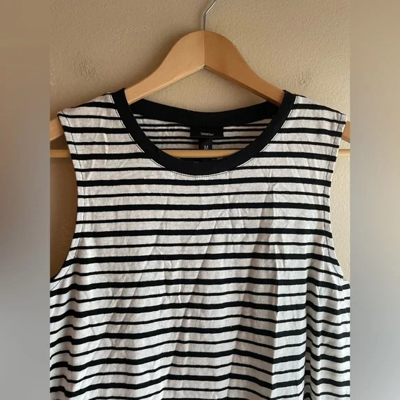 New Mossino Women Sleeveless Linen Dress Black White Stripe Size Medium - Picture 2 of 10